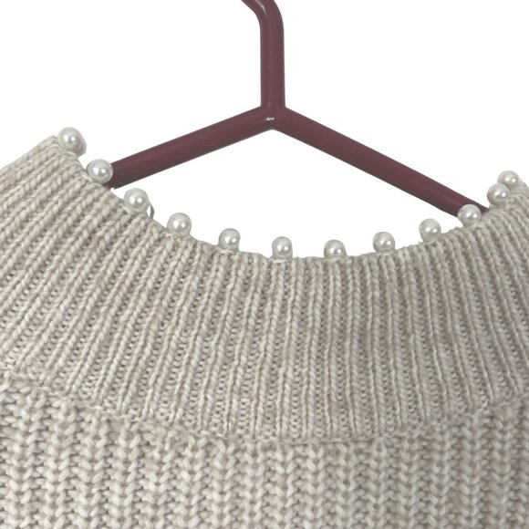 H&M Sweater Womens Size XS Oversized Beaded Cropped High Neck Nude - Picture 3 of 4